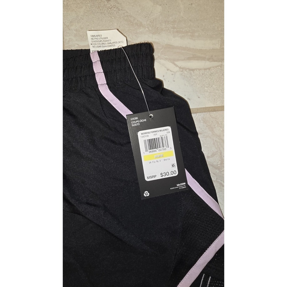 Under Armour Fly By 3" Shorts Womens Medium Black Pink Running Mesh Line NWT - Picture 2 of 6